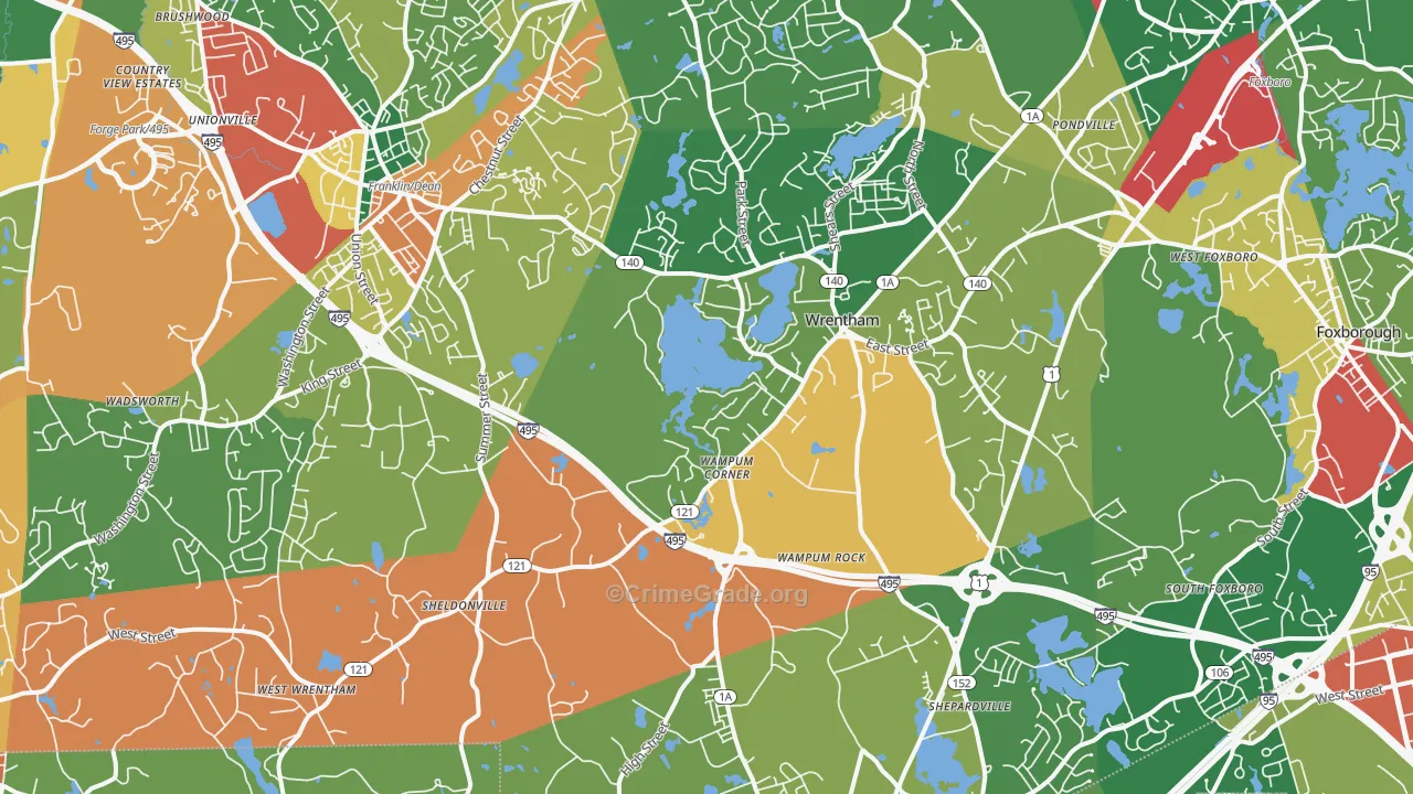 Wrentham, MA Map of Burglary Rates