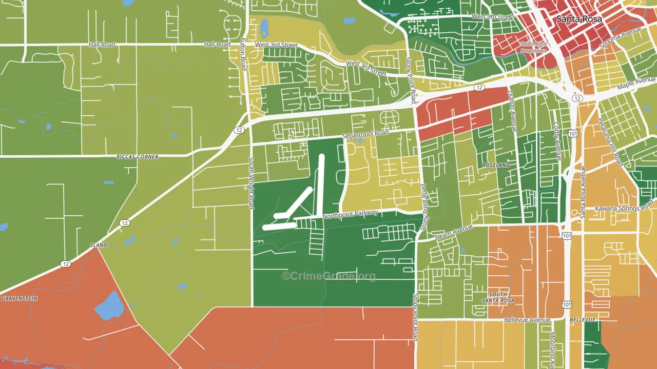 Wright Area, Santa Rosa, CA Map of Burglary Rates