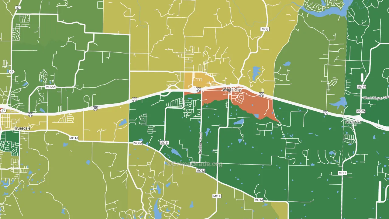 Wright City, MO Map of Burglary Rates