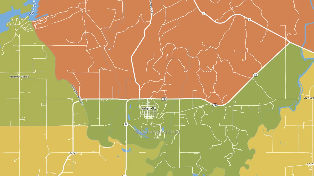 Wright City, OK Map of Burglary Rates