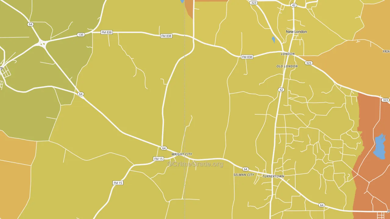 Wright City, TX Map of Burglary Rates