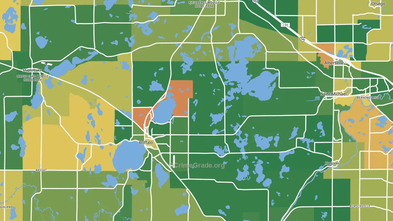 Wright County, MN Map of Burglary Rates