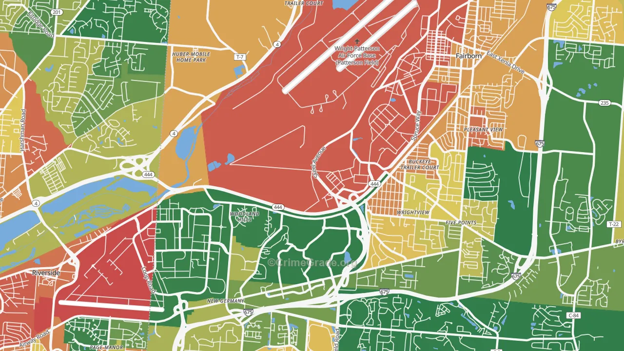 Wright-Patterson AFB, OH Map of Burglary Rates
