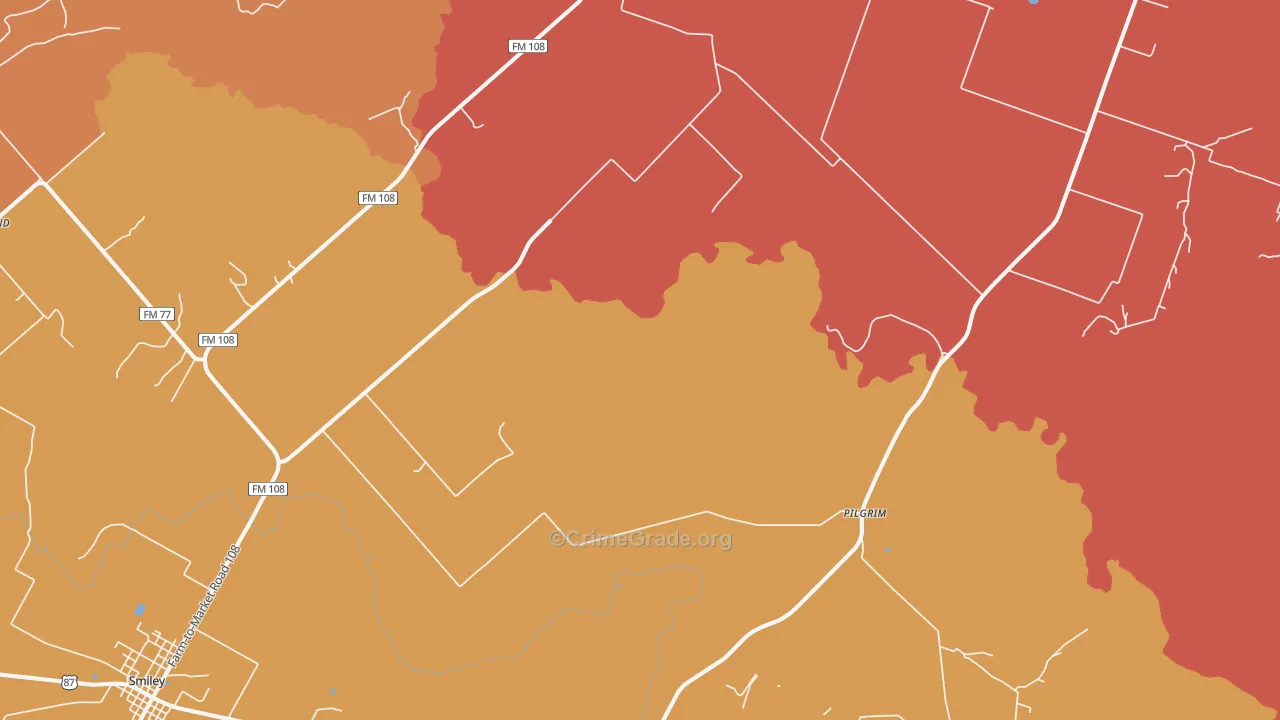 Wrightsboro, TX Map of Burglary Rates