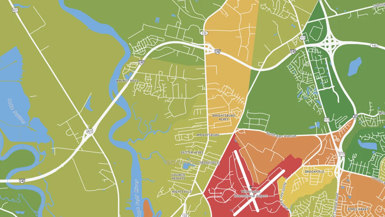 Wrightsboro, Wilmington, NC Map of Burglary Rates