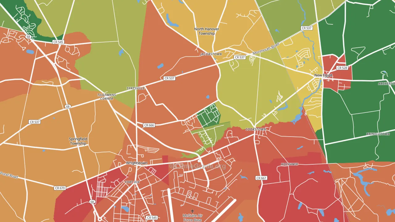 Wrightstown, NJ Map of Burglary Rates
