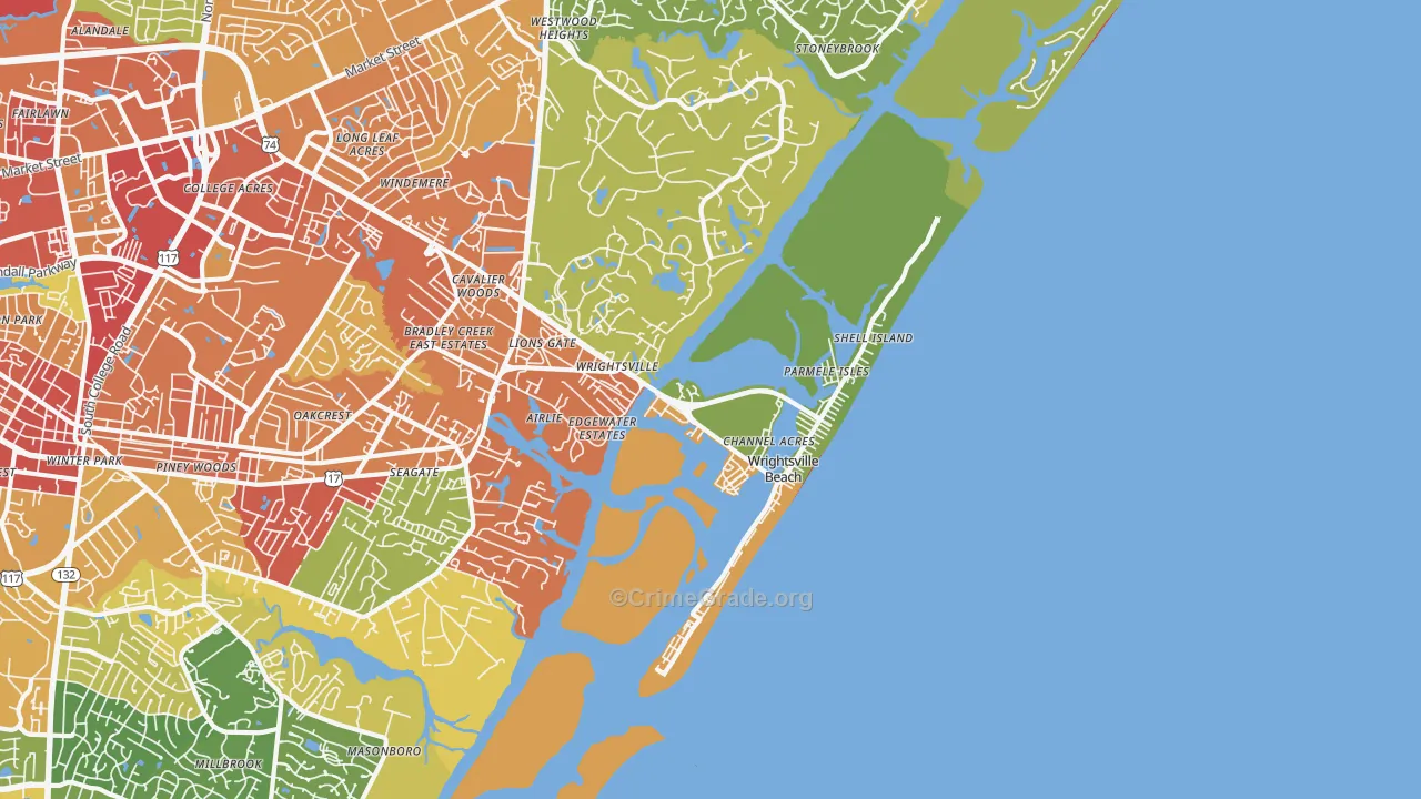 Wrightsville Beach, NC Map of Burglary Rates