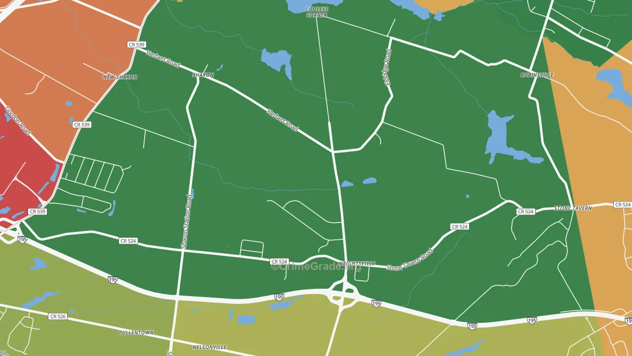 Wrightsville, NJ Map of Burglary Rates