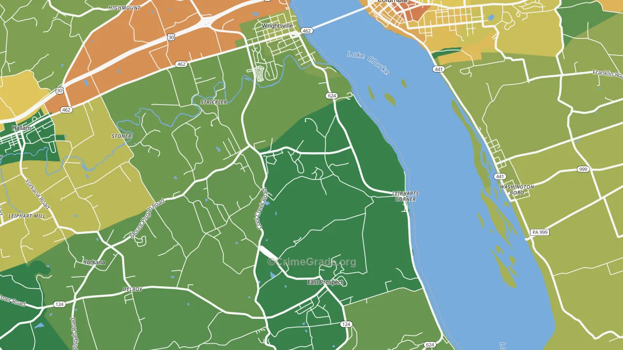 Wrightsville, PA Map of Burglary Rates