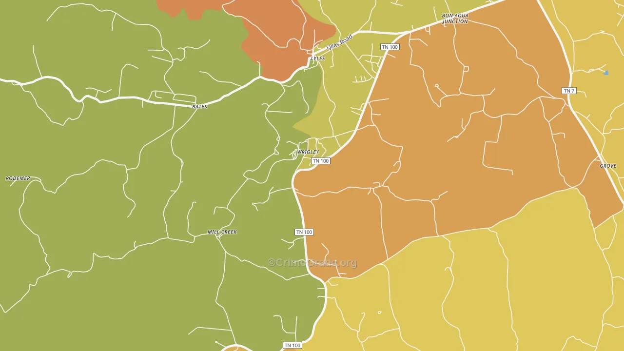 Wrigley, TN Map of Burglary Rates