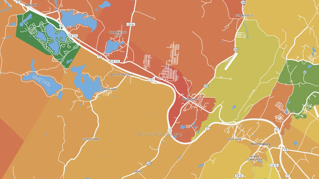 Wurtsboro, NY Map of Burglary Rates
