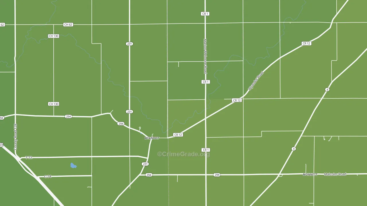 Wyandot, OH Map of Burglary Rates