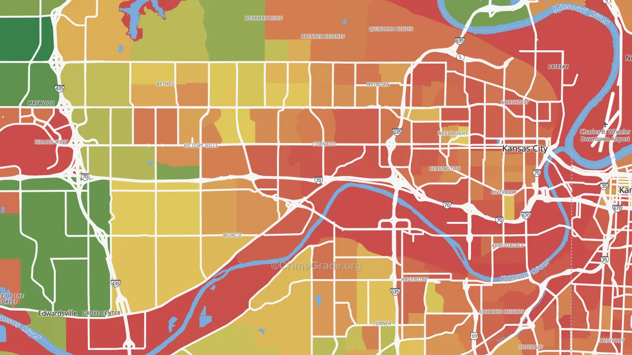 Wyandotte County, KS Map of Burglary Rates