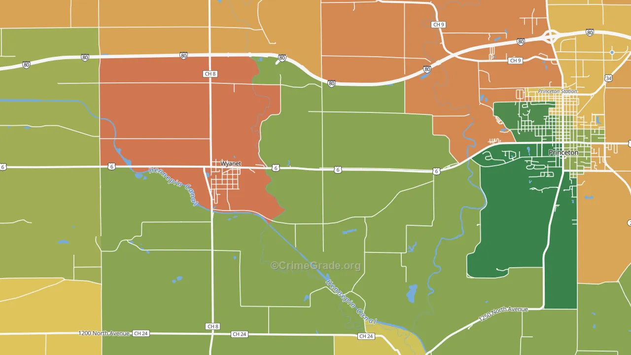 Wyanet, IL Map of Burglary Rates