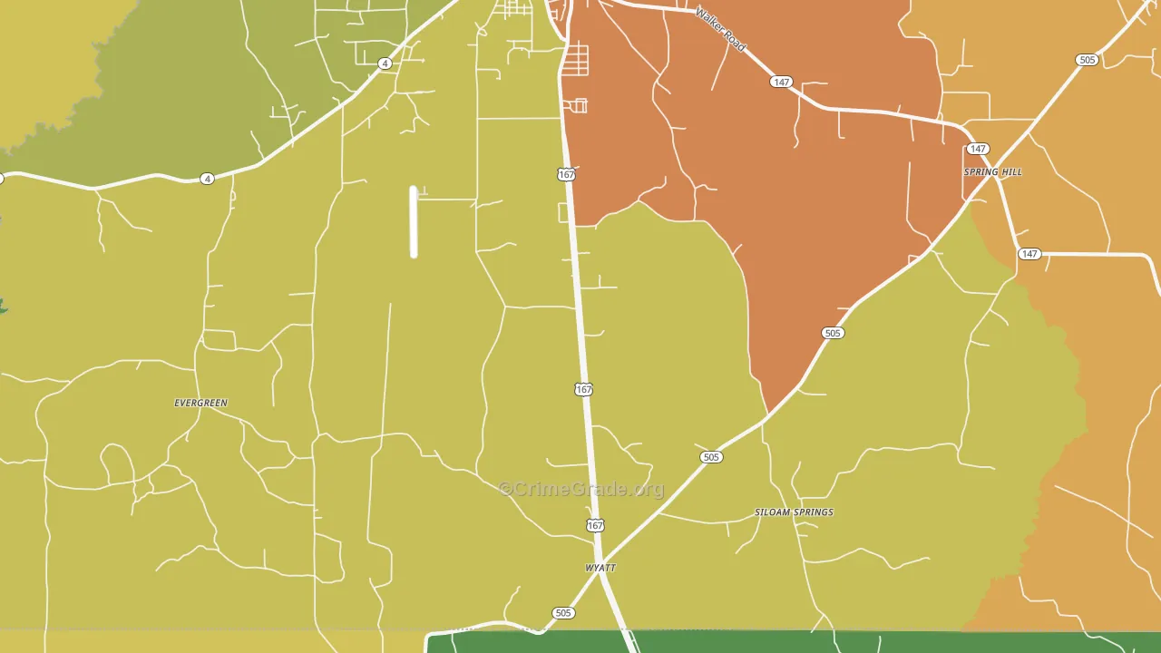 Wyatt, LA Map of Burglary Rates