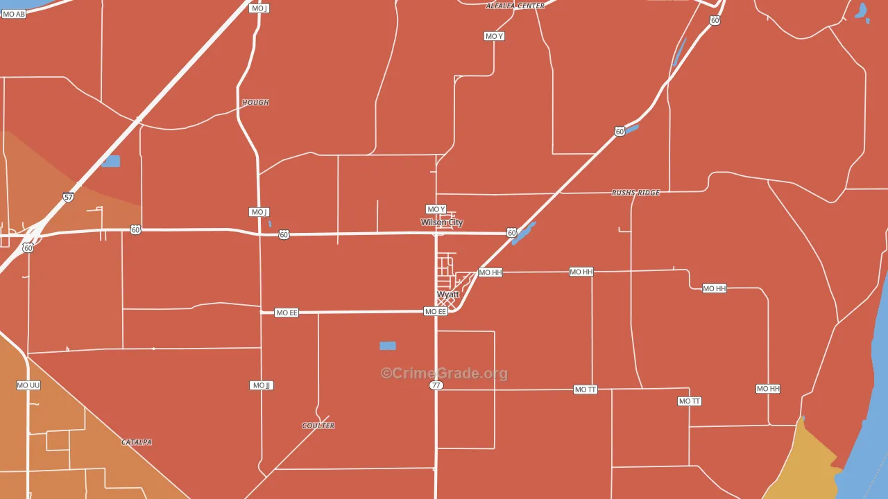 Wyatt, MO Map of Burglary Rates