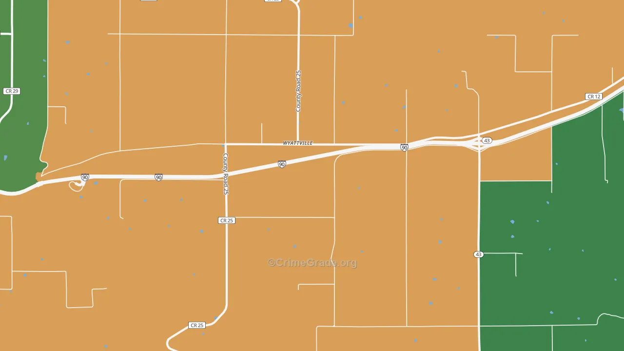 Wyattville, MN Map of Burglary Rates
