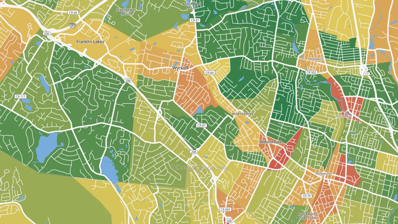 Wyckoff, NJ Map of Burglary Rates