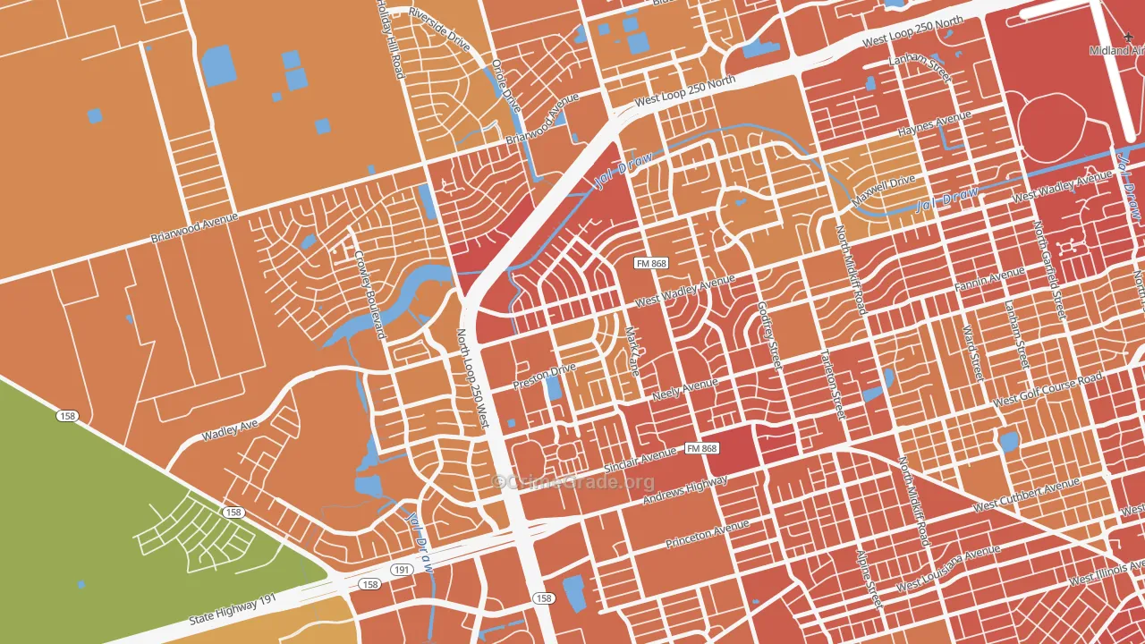 Wydewood Estates, Midland, TX Map of Burglary Rates