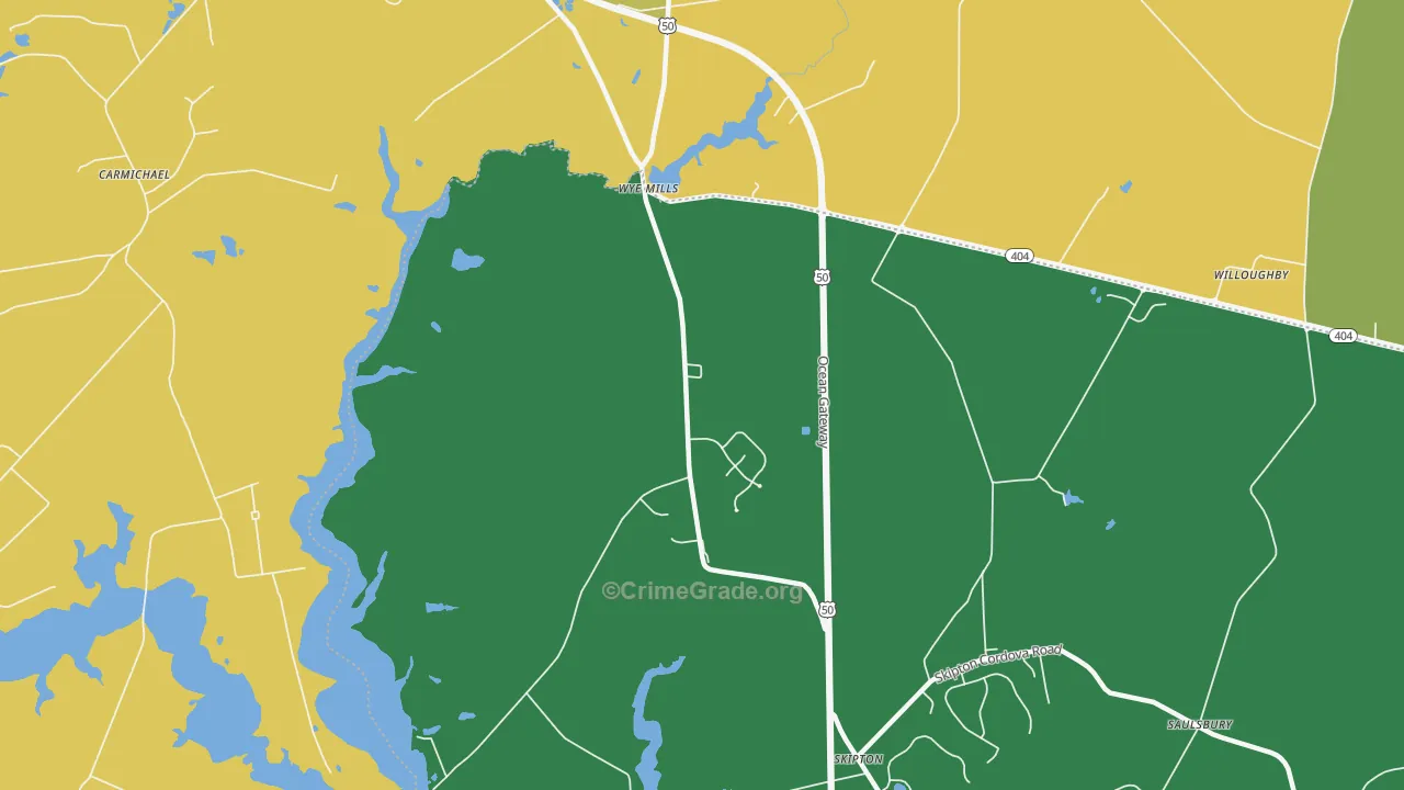 Wye Mills, MD Map of Burglary Rates