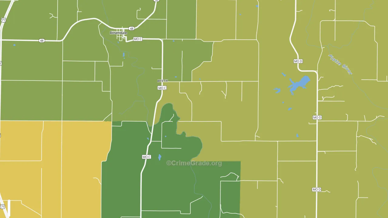 Wyeth, MO Map of Burglary Rates