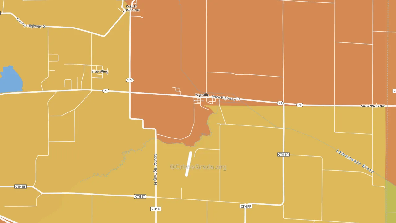 Wyeville, WI Map of Burglary Rates