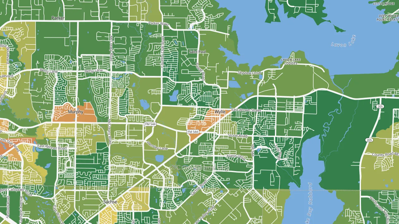 Wylie, TX Map of Burglary Rates