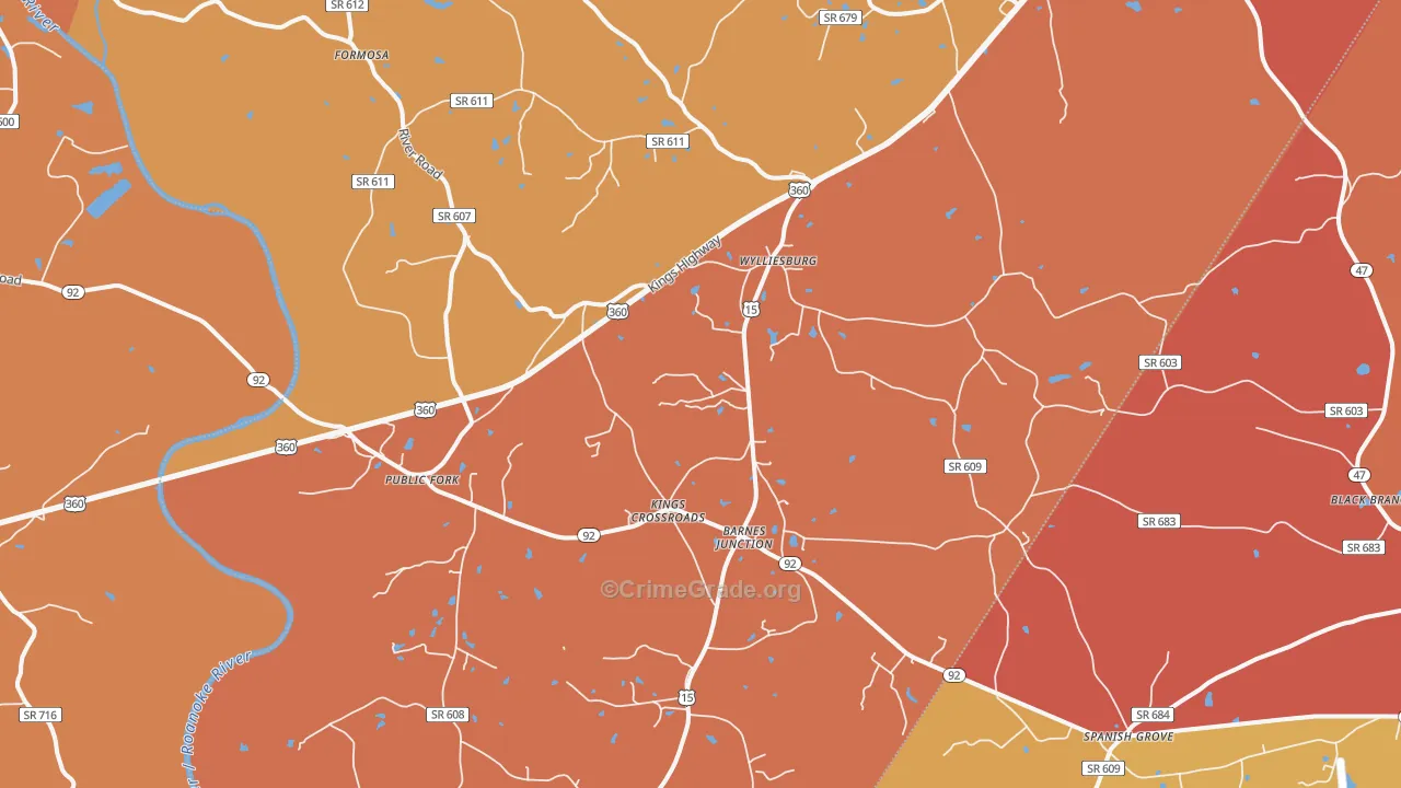 Wylliesburg, VA Map of Burglary Rates