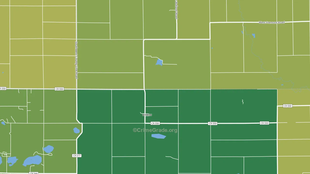 Wyman, MI Map of Burglary Rates