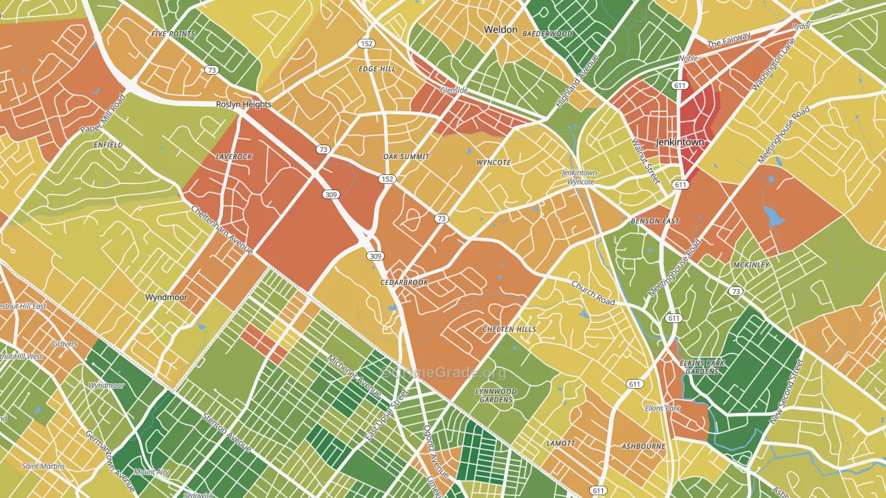 Wyncote, PA Map of Burglary Rates