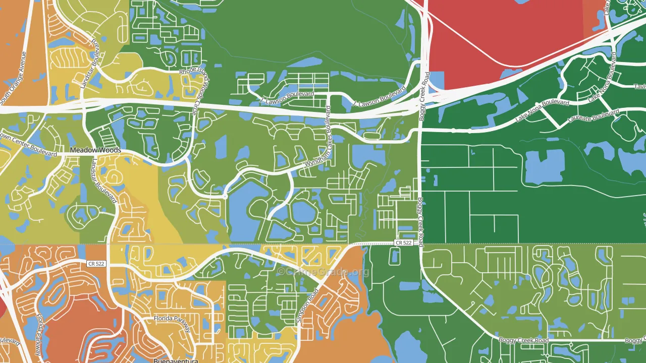 Wyndham Lakes Estates, Meadow Woods, FL Map of Burglary Rates