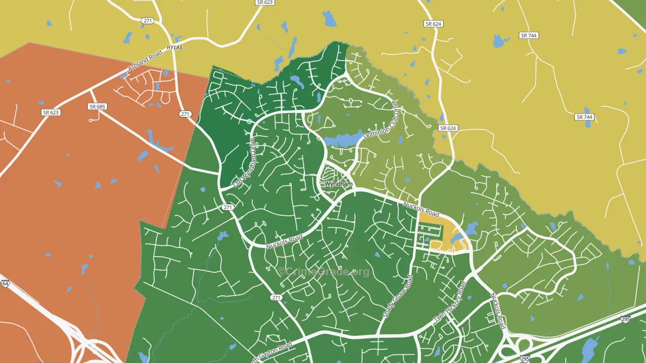 Wyndham, VA Map of Burglary Rates
