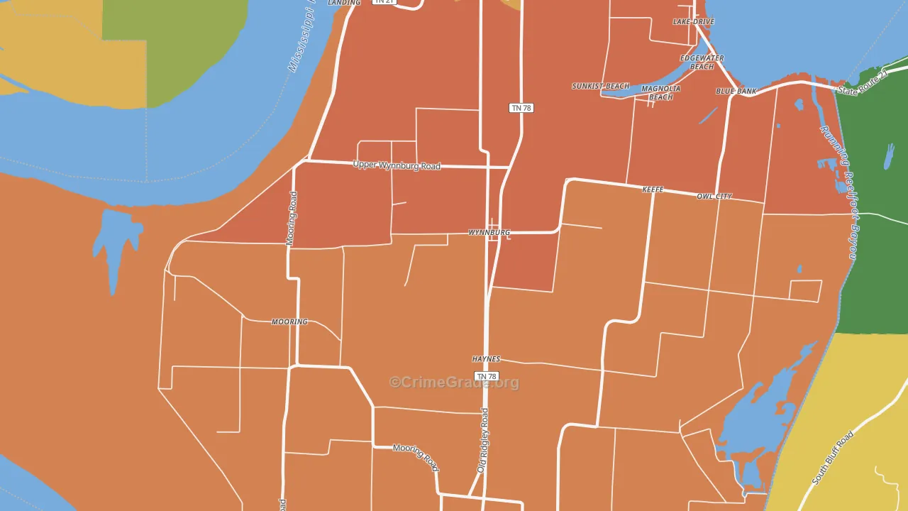 Wynnburg, TN Map of Burglary Rates