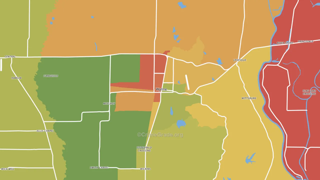 Wynne, AR Map of Burglary Rates
