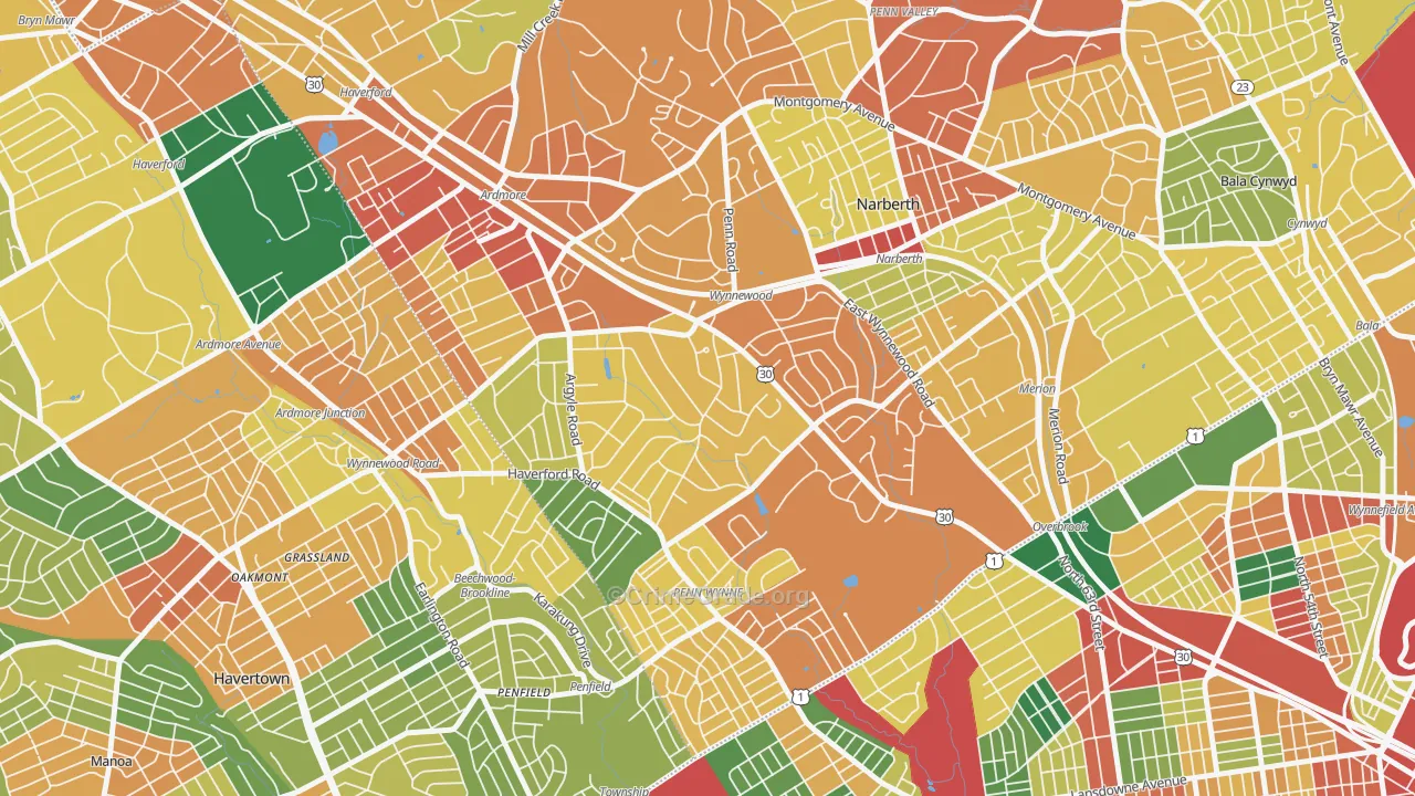 Wynnewood, PA Map of Burglary Rates