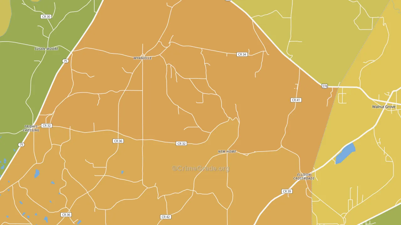 Wynnville, AL Map of Burglary Rates