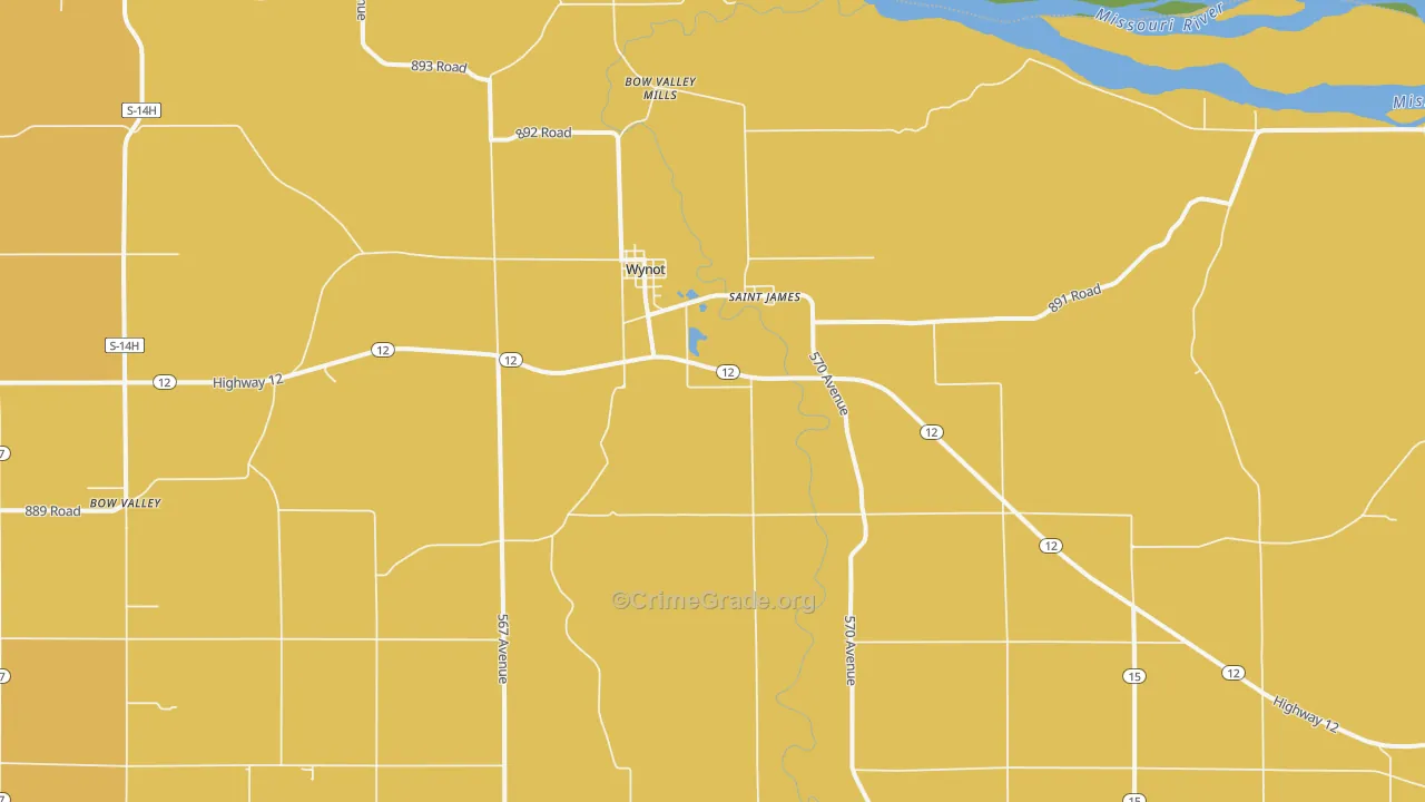 Wynot, NE Map of Burglary Rates