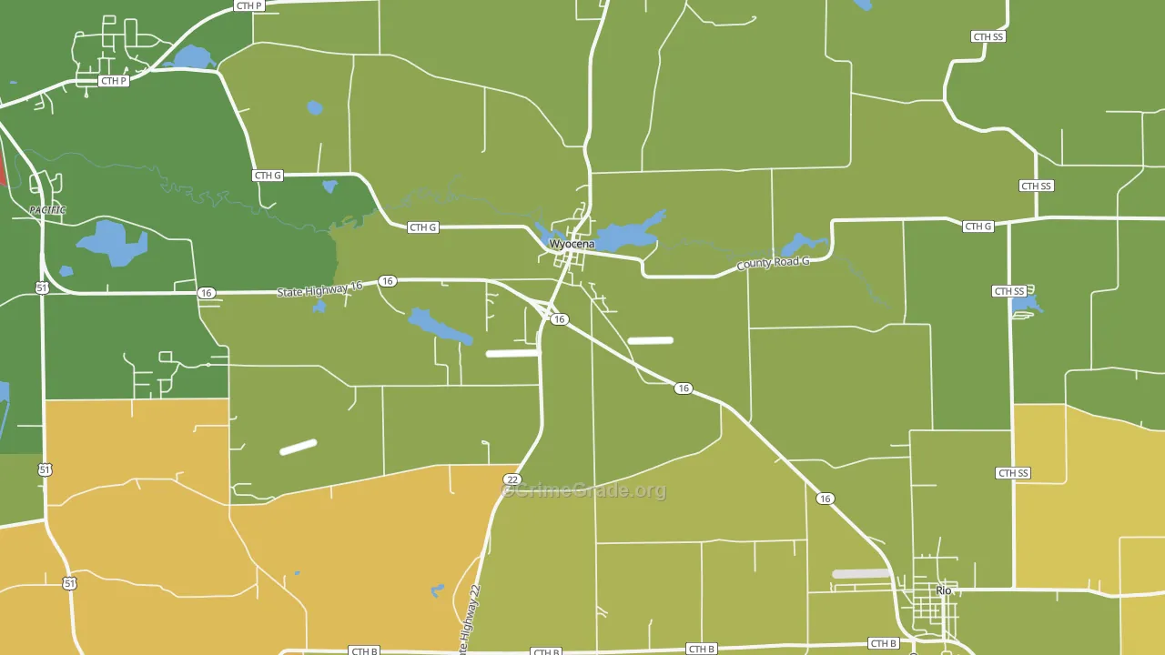 Wyocena, WI Map of Burglary Rates