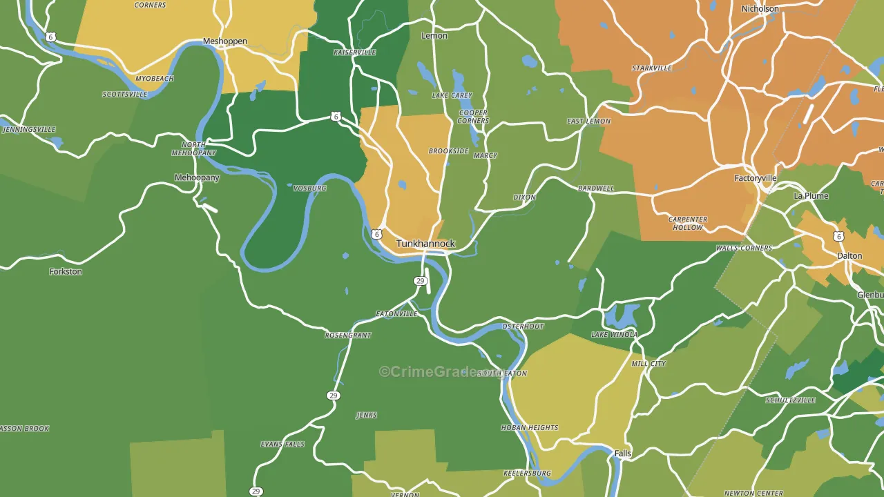 Wyoming County, PA Map of Burglary Rates