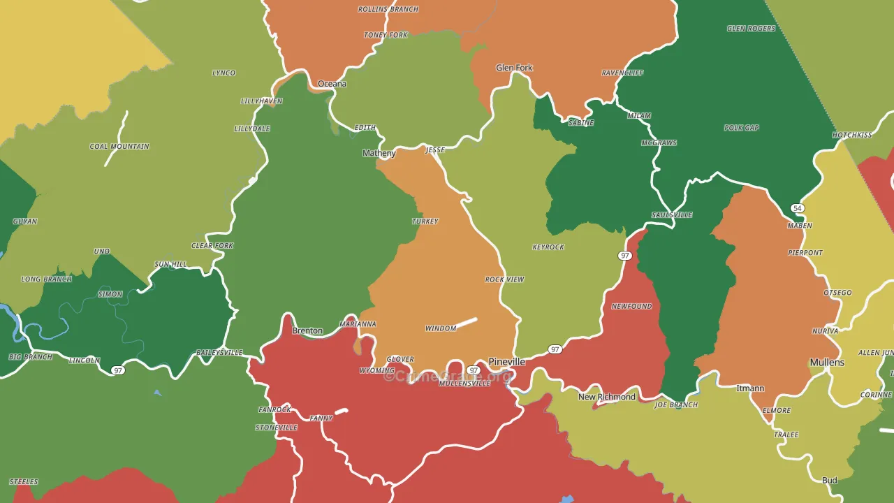 Wyoming County, WV Map of Burglary Rates