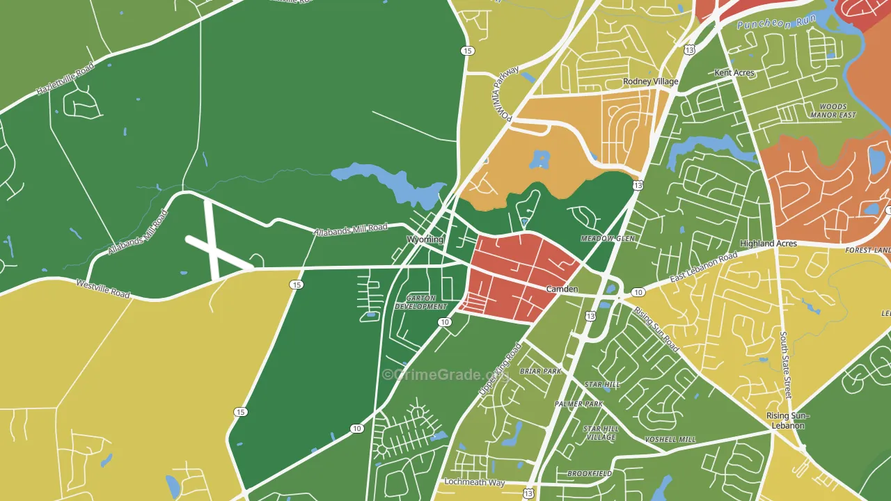 Wyoming, DE Map of Burglary Rates