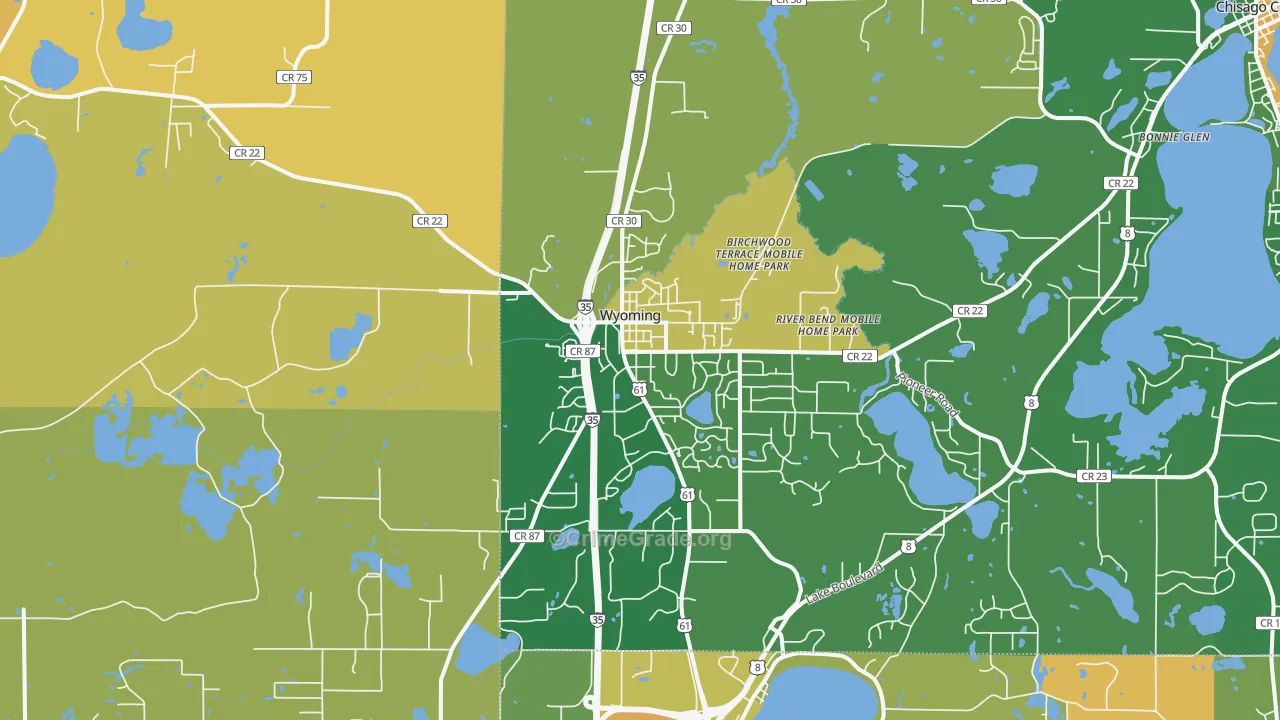 Wyoming, MN Map of Burglary Rates