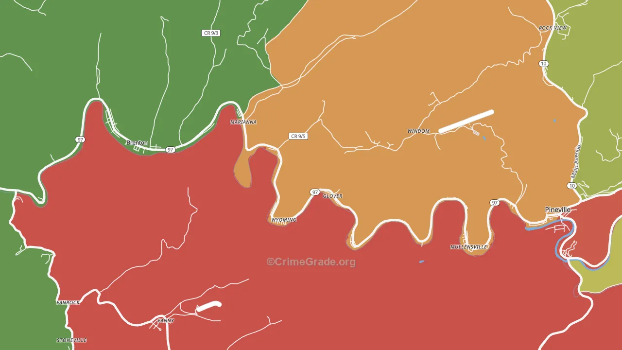 Wyoming, WV Map of Burglary Rates