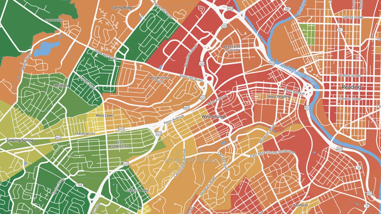 Wyomissing, PA Map of Burglary Rates