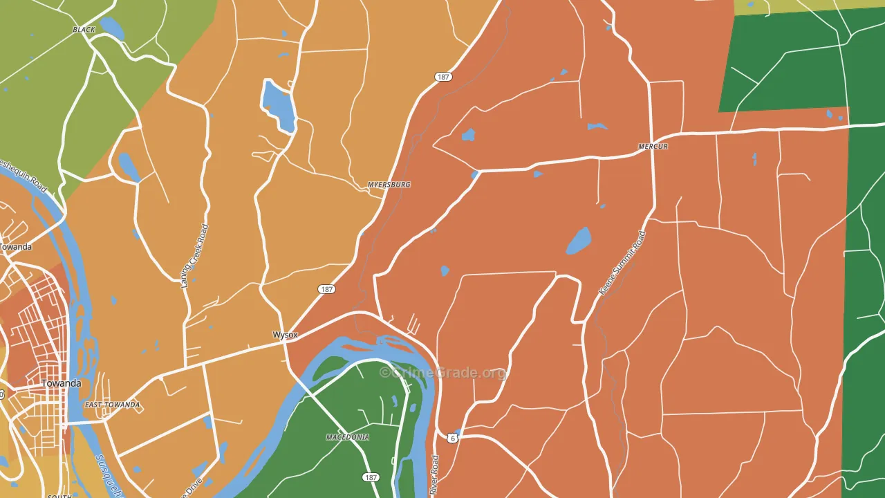 Wysox, PA Map of Burglary Rates