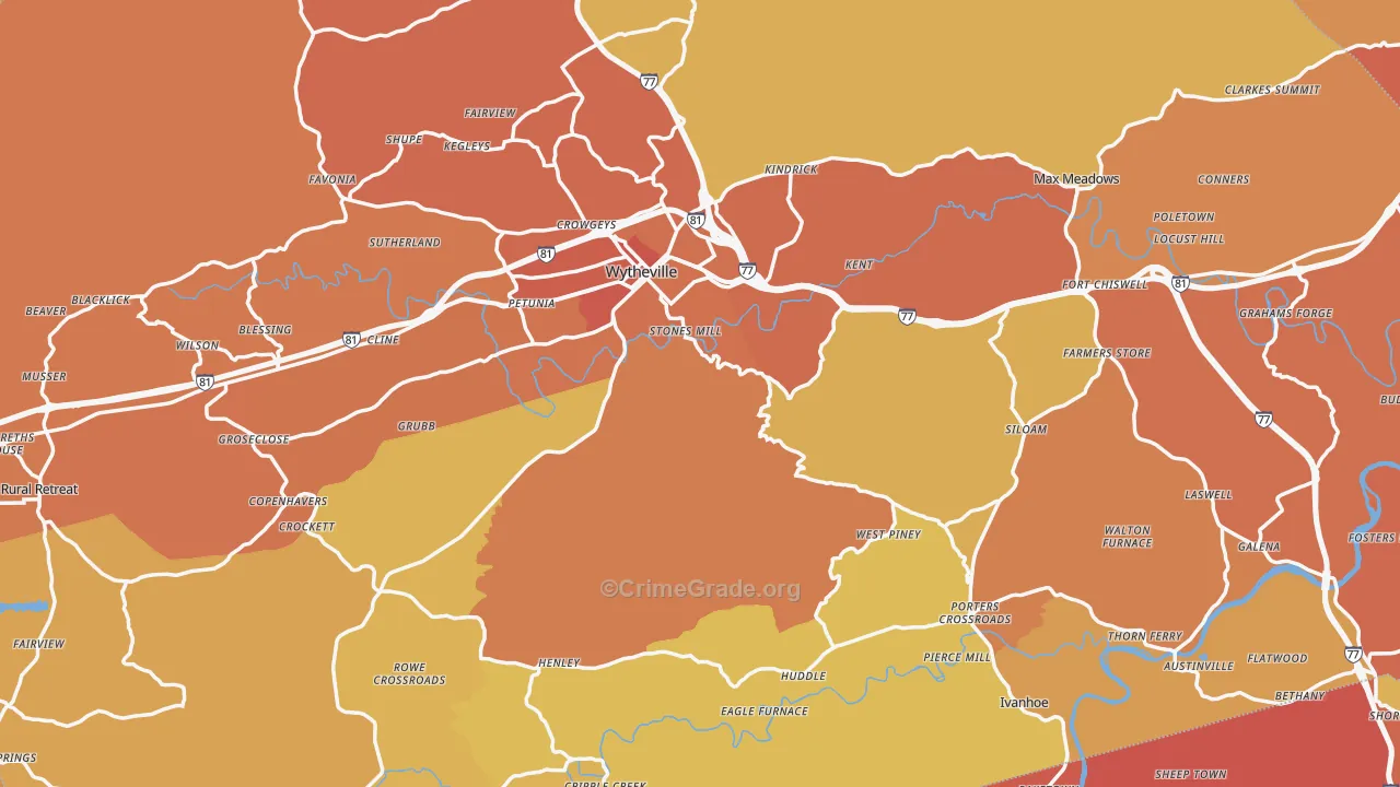 Wythe County, VA Map of Burglary Rates