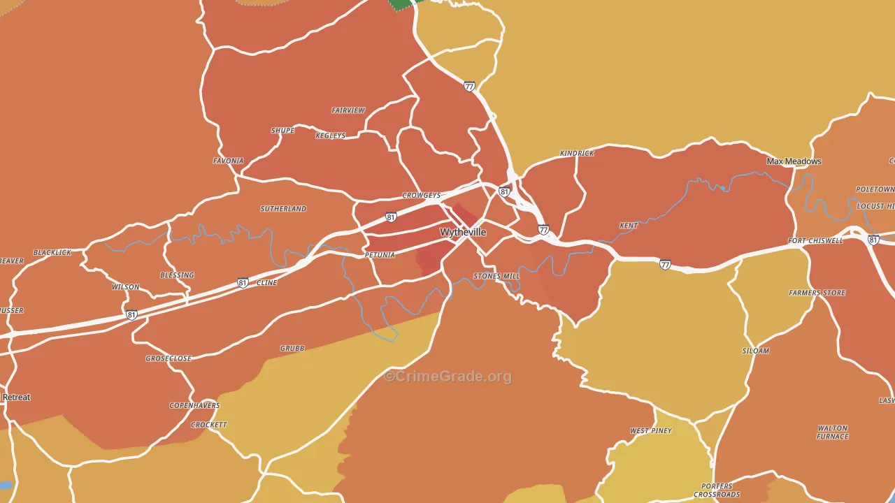 Wytheville, VA Map of Burglary Rates
