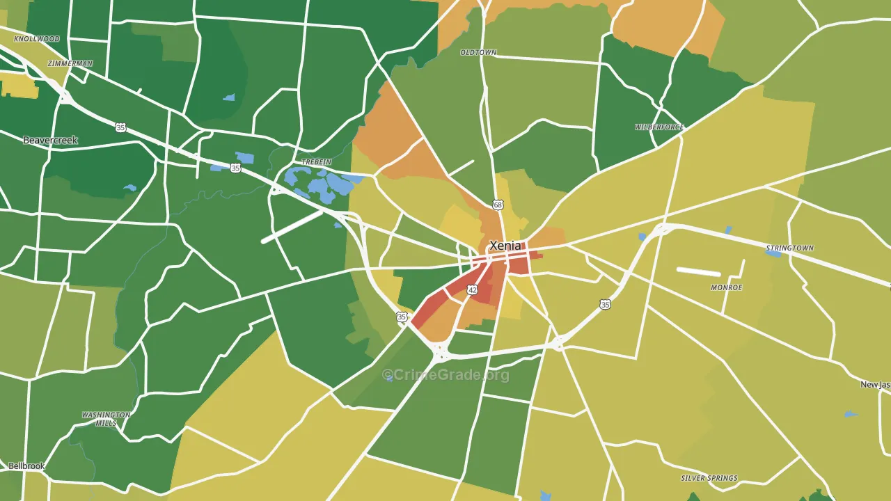 Xenia, OH Map of Burglary Rates
