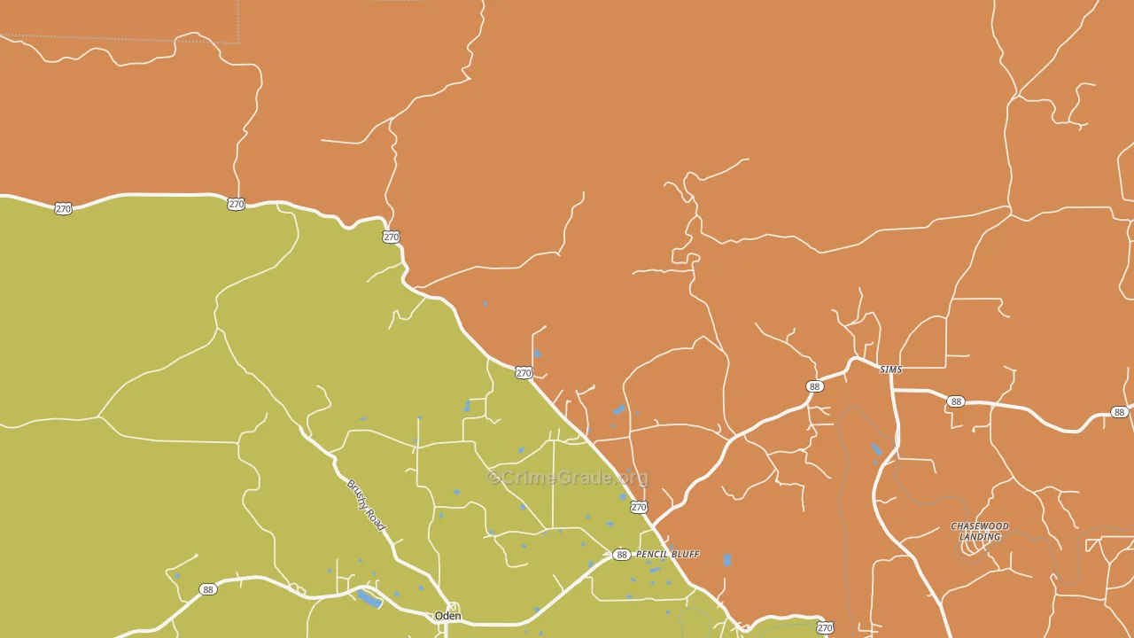 Y City, AR Map of Burglary Rates