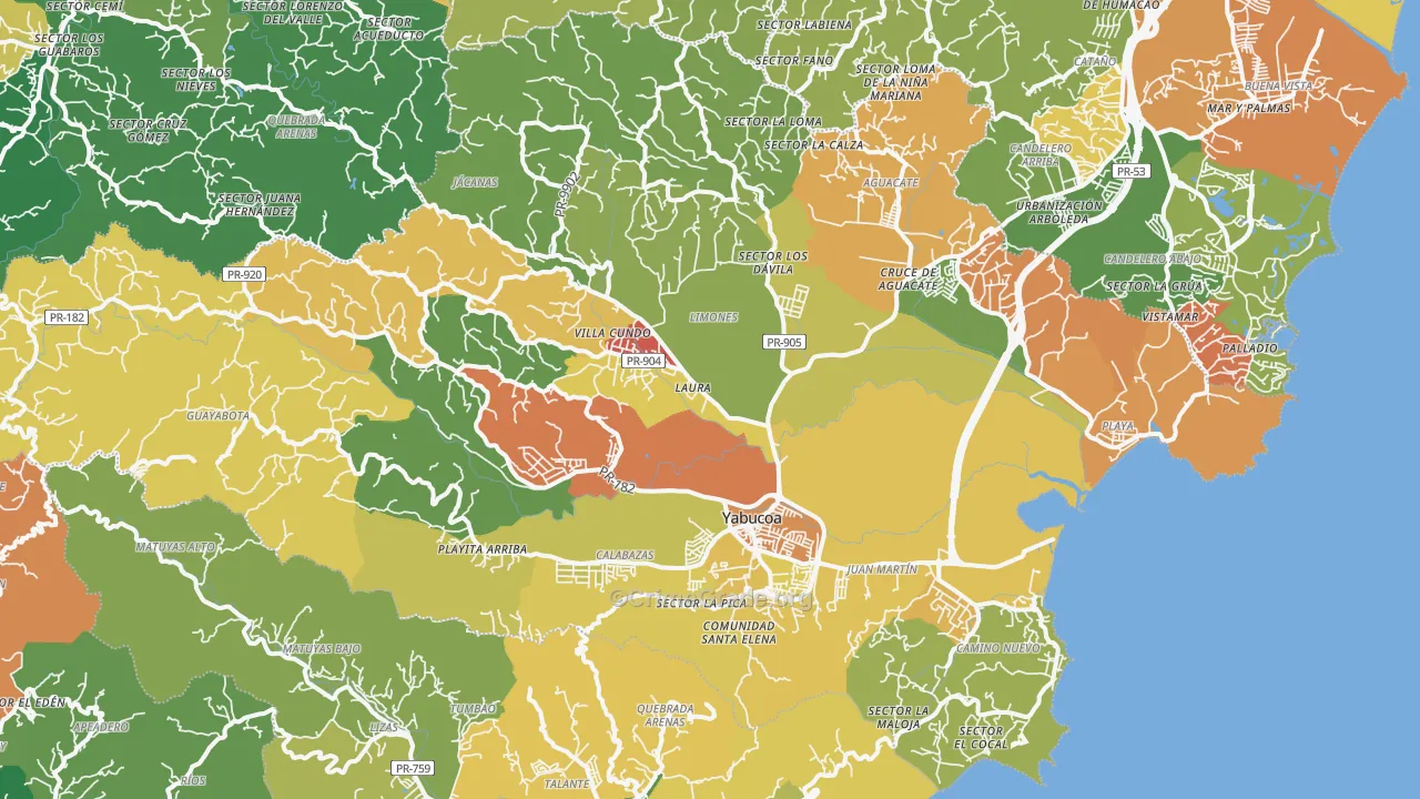 Yabucoa Municipio, PR Map of Burglary Rates
